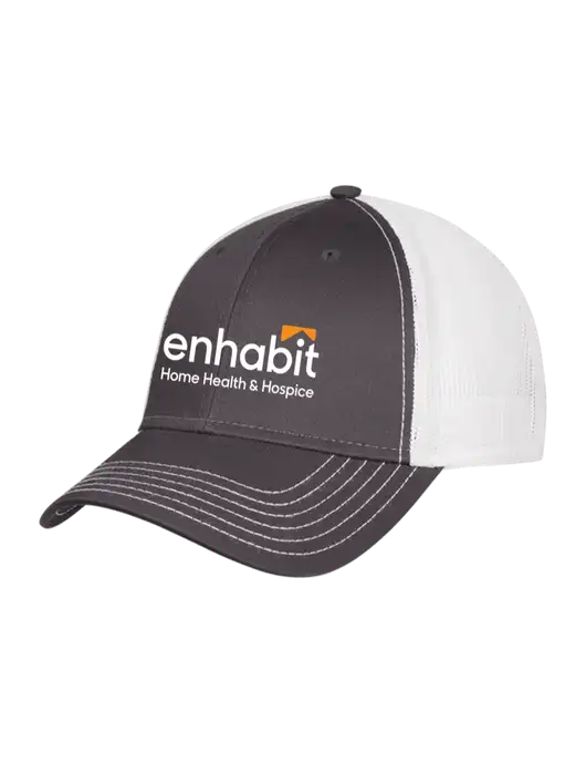 Dark Grey/White Mesh Trucker Cap Snap Back w/Enhabit Logo