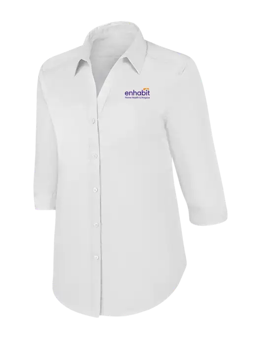 Womens White 3/4 Sleeve Carefree Poplin Shirt w/Enhabit Logo