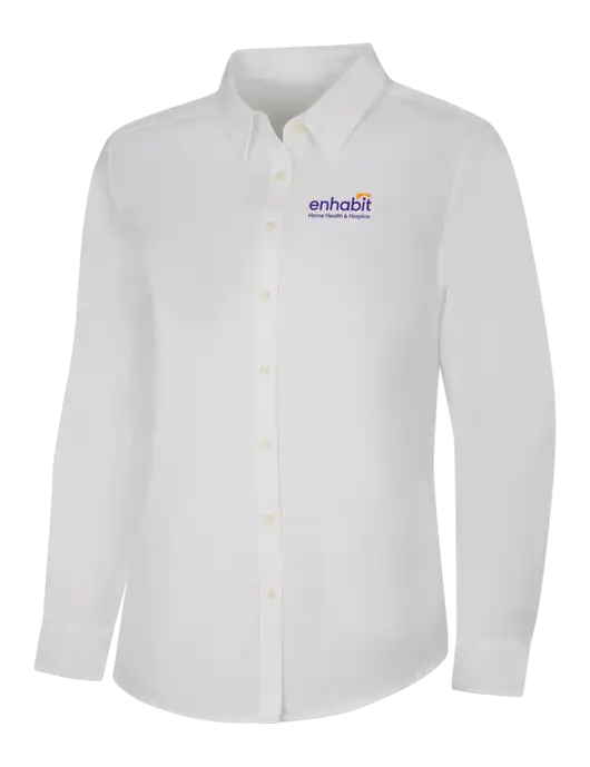Womens White Long Sleeve Superpro React Twill Shirt w/Enhabit Logo