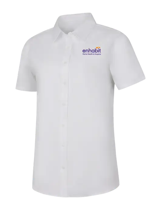Womens White Short Sleeve Superpro React Twill Shirt w/Enhabit Logo