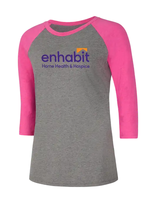 Womens Simply Soft 3/4 Sleeve Fuchsia Frost/Grey Frost Ring Spun Cotton T-Shirt w/Enhabit Logo