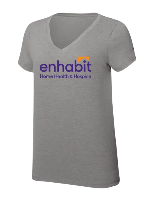 Womens Simply Soft V-Neck Grey Frost 4.5oz  Poly/Combed Ring Spun Cotton T-Shirt w/Enhabit Logo