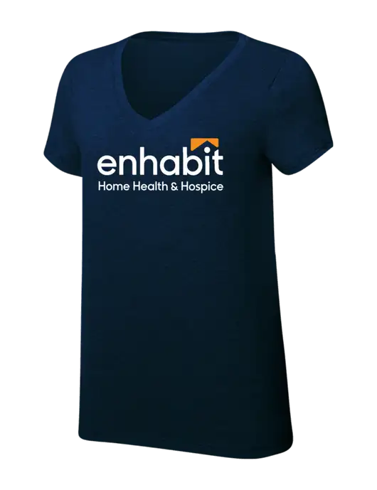 Womens Simply Soft V-Neck New Navy 4.5oz  Poly/Combed Ring Spun Cotton T-Shirt w/Enhabit Logo