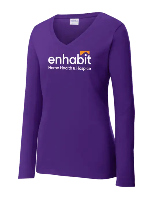Womens  V-Neck Ring Spun Purple 4.5 oz Long Sleeve T-Shirt w/Enhabit Logo